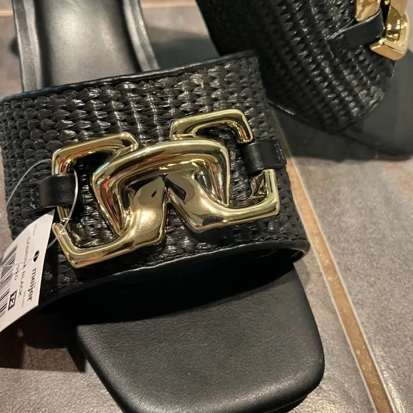 Black and Gold Women's Sandals - Picture 3 of 6